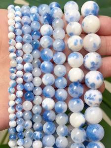 Natural Stone 4-10mm Blue White Persian Jade Round Loose Spacer Beads for Jewelry Making DIY Bracelets Earring Accessories