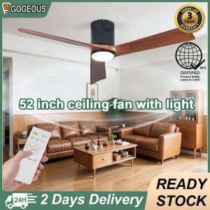 Gogeous 52 inch ceiling fan with light modern design 6 gear wind 3 color dimming ceiling fans with led light and remote 3 blades big size for living room bedroom