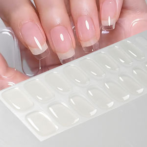 16Tips/Sheet Clear Semi Cured Gel Nail Stickers Full Cover Nail Polish Strips UV/LED Long Lasting Nail Wraps Decals &1pcs File