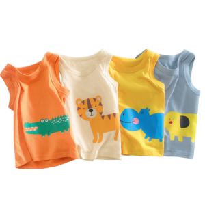 New Kids Cotton Sleeveless Animal Print Tank Tops for Boys and Girls 1-9 Years
