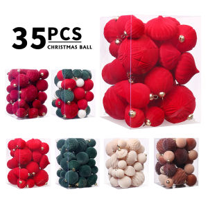 Velvet Ball Ornaments Christmas Balls 35 PCS Xmas Tree Hangings Flocked Ball Ornaments for Party Decor Christmas Decorations