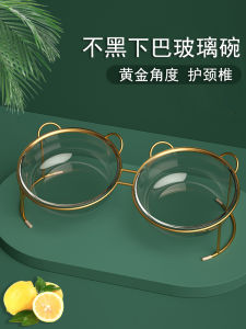 ชามน้ำเซรามิกทรงเอปีกเหลี่ยมสำหรับแมว ชามน้ำสำหรับสุนัข ชามน้ำมันดินเผาป้องกันการล้มช่วยป้องกันคอสัตว์เลี้ยง