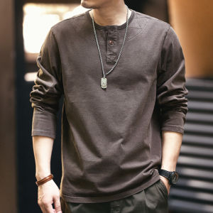Premium Retro Cotton Henley Shirt Long Sleeve