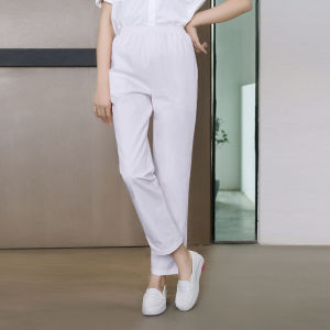 Nurse Pants Womens Slim Fit Work Uniform White Elastic Waist Summer Pink Blue Doctors Clothing Pants Nurse Workwear