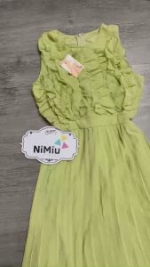 Đầm thời trang nữ mặc đi tiệc chất voan chinfon cao cấp  bèo trên thân áo sát nách tay váy xoè dập ly maxi qua gối 2 màu hồng và xanh