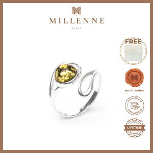 MILLENNE Multifaceted Baltic Amber Bezel Set Wrap Silver Ring with 925 Sterling Silver (MLP-01)