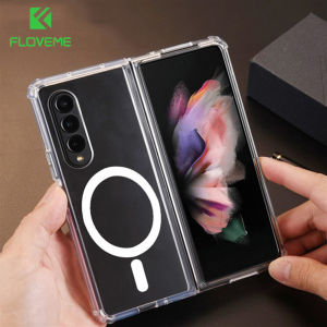 FLOVEME Crystal Clear Magsafe Folding Phone Case For Samsung Galaxy Z Fold 5 Fold 4 Fold 3 5G Wireless Charging Four Corner Anti-fall TPU Back Cover For Galaxy Z Fold 5 Fold 4 Fold 3