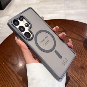 หรูหราเลนส์โลหะกล้องป้องกันMatteโปร่งแสงสําหรับSamsung Galaxy S25 S24 S23 Plus Ultra MagneticสําหรับMagsafe Cover
