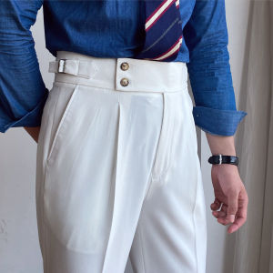 White High Waisted Straight Leg Easy Care Business Italian Style Trousers