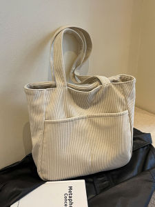 Casual Plaid Cotton Tote Bag Large Capacity Fashionable Womens Bag Soft Canvas Shoulder Strap Zipper Closure Shopping Bag Shape