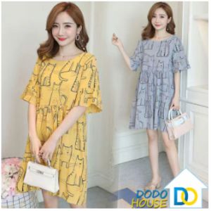ชุดกระโปรงคุณเเม่ตั้งครรภ์ลายน้องเเมวเหมียว มีสีไห้เลือก ใส่สบายไม่อึดอัด เดรสสวยๆ ชุดคลุมท้องคุณเเม่ราคาถูก