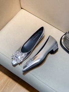 รองเท้าส้นหนาส้นต่ำสไตล์ฝรั่งเศสสำหรับผู้หญิง Michalovce สไตล์เกาหลี ดีไซน์เรียบง่าย หนัง PU รองเท้าส้นเตี้ยแบบสวมสบาย