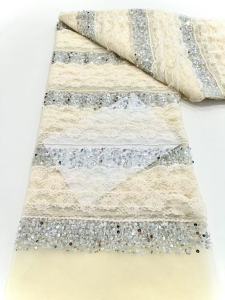 African Beads Lace Fabric 2026 High Quality French Luxury Sequins Lace Nigerian Sequins Lace Fabric for Wedding Dresses