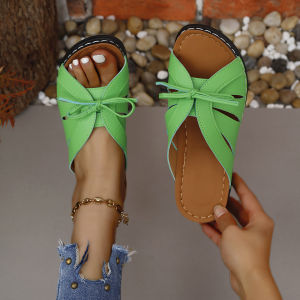 Bow Wedge Slippers, Solid Color Swing Line Hollow Shoes, and Foreign Trade Fish Mouth Slippers