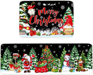 VIKAMA 1pc/2pc Kitchen Water-Absorbing Christmas Rug Easy To Clean Entrance Crystal Velvet Door Mat Home Decoration Accessory