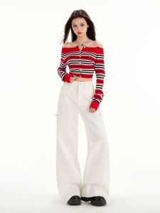 Uncoo White Wide Leg Jeans Womens Loose Straight Casual Pants with Buckle Long Natural Waist Denim Fabric All Match Floor-Length