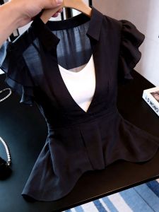Stylish Slimming Peplum Top Black