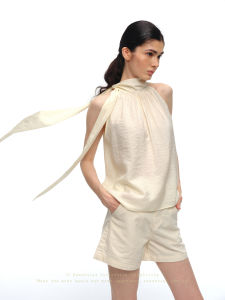 SHEITAOZI | Slimming Solid Color Sleeveless Halterneck Tank Top