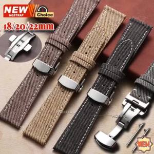 Dây Đeo Đồng Hồ Thông Minh Butterfly Clasp Da Phong Cách Denim 18mm 20mm 22mm Dây Đeo Đồng Hồ Có Khóa Chốt Tương Thích Với Seiko Rolex Omega