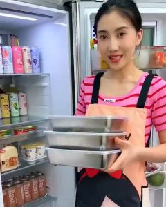 3Pcs 304 Stainless Steel Food Tray Refrigerator Fresh Keeping Box Food Sealing Box with Lid Reusable Stackable Food Container with Cover Fridge Organizer Storage Box