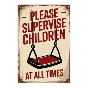 CIFbuy | 2D Metal Sign 8x12 Inch Square Wall Decor Playground Safety Reminder Please Watch Kids All Time Flat Printed Wall Art for Home