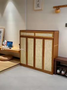 Tủ giày gỗ tre nhiều tầng cửa lùa cao cấp HTG115 Kệ để giày dép gỗ cửa lùa thông minh 5 tầng 1m2