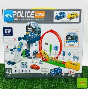 Mainan Anak POLICE  TRUCK CATAPULT ASSEMBLE DIY Puzzle Fun DIY Scene termasuk 3 buah mobil