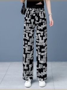 กางเกงขายาวทรงหลวมเอวสูง กางเกงขายาวทรงหลวมสไตล์วันหยุดสำหรับผู้หญิง สไตล์สตรีท เอวสูง ฤดูใบไม้ร่วง 2024 กางเกงขายาวทรงหลวมสำหรับผู้หญิงไซส์ใหญ่