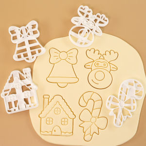 4 Pcs Christmas Cookie Cutter Set - Reindeer Chimney Candy Cane Bell Shaped Biscuits Baking Molds for Christmas Tree Decorations