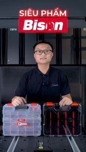 Hôp nhựa đựng linh kiện 2 mặt cao cấp Bison tối đa 34 ngăn vách ngăn có thể tháo rời dùng đựng linh kiện đinh ốc vít