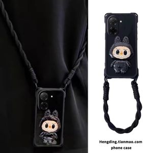 ใหม่ เคส Phone Case Redmi A5 Xiaomi 15 Ultra POCO C71 F7 Pro Ultra 5G Cool Fashion 3D การ์ตูน Labubu ขาตั้งกระจกสี่มุมป้องกันโทรศัพท์สายคล้องแบบมีเคส2025