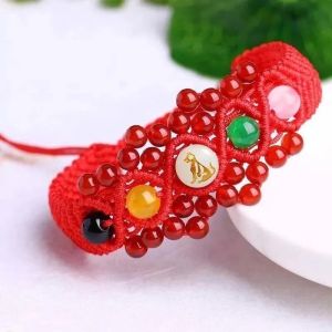 Hand-Woven Womens Zodiac Year Natural Red Agate Red Rope Luminous Bracelet Holiday Gift Ornament