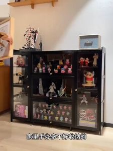COD 4Layers Display Cabinet 5 Doors Non glass product display Shelves Natural bamboo and wood