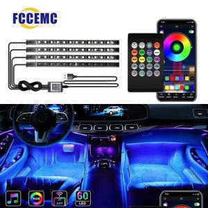 LED ภายในรถ Ambient Neon Foot Strip Light ชุดอุปกรณ์เสริม App ควบคุมเพลง RGB Backlight รีโมทอัตโนมัติโคมไฟตกแต่ง