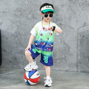 Boys Summer Sportswear Set Cool Handsome Little Yellow Duck Basketball Clothes 2024 New Arrival Childrens Fashion Streetwear