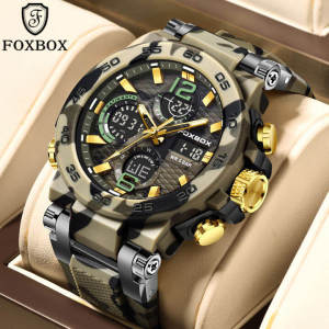 LIGE Fashion Men Watch LCD Display Luminous Sport Men Watch Waterproof Military Camouflage Strap Quartz Men Watch + Box