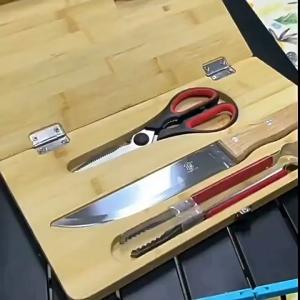 ชุดเขียง อุปกรณ์ครบชุด มีด+กรรไกร+ที่คีบอาหาร พกพาสะดวก เหมาะกับสายแคมป์ปิ้ง