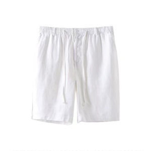 OUMULONG | White Linen Mens Shorts Summer Lightweight Casual Sport Retro Cotton Drawstring Pants