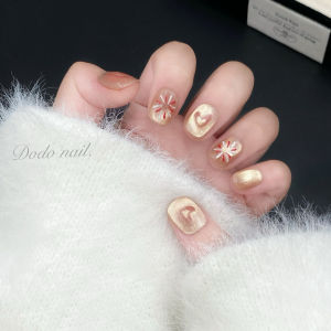 Handmade Cat Eye Short Nail Tips Pure Desire Style Winter New Arrival Wearable False Nails Heart Shaped Firework Design Nail Art