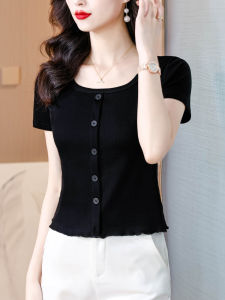 Fashion Shoulder Slim Looking Short-Sleeved T-shirt Womens Clothes Summer New Arrival All-Matching Western Style Small Slim-Fit Crop-Top