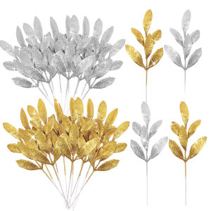 5Pcs Merry Christmas Decoration Artificial Glitter Leaves Hanging Xmas Tree Wreath Garland Happy New Year Christmas Ornaments