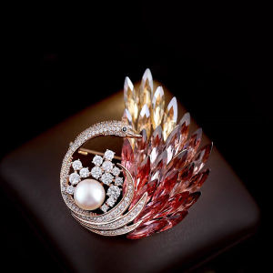 Bộ đồ cổ điển Ghim cài áo hình thiên nga ba chiều với kim cương & pha lê trang trí cổ áo màu gradient Phụ kiện thanh lịch