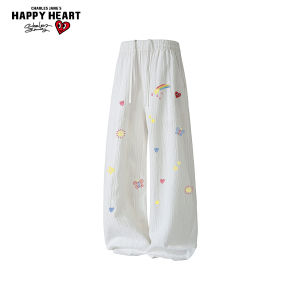 CHARLES JANGS HAPPY HEART | Textured Ice Silk Lightweight Printed Trousers