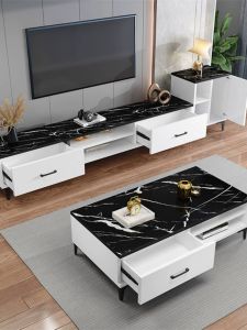 Modern Minimalist Luxury Coffee Table TV Cabinet Combination Living Room Floor Cabinet Furniture Retractable Italian High End