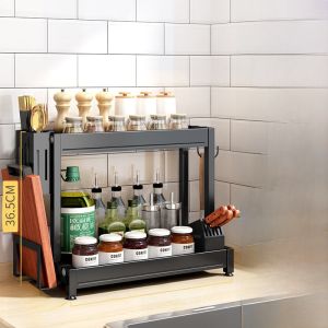 Stainless Steel Kitchen Storage Rack for Spices Oil Salt Sauce Vinegar Multi-Function Double Layer Counter Top Organizer