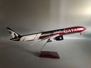 Qatar 777-300 airplane model 47CM Resin Replica collectible aircraft with light and wheels Collectible for Aviation Enthusiast