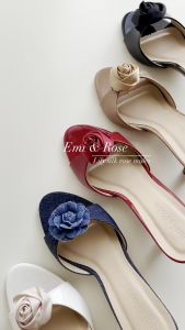Guốc cao gót nữ 8cm đính hoa lụa Emi & Rose - LILY HEELED MULES silk rose