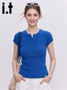 FINGERCROXX | Summer Slim Fit Short Klein Blue Henley Shirt