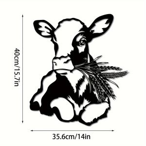 CIFbuy | CIFBUY Metal Wall Art Western Bull Head Floral Iron Hanging Plaque Rustproof Sculpture for Home Decor Ornament Accent Stylish