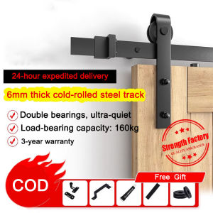 Carbon Steel Barn Door Sliding Set American Style Railing Door Rail Complete Set Of Hardware Kitchen Living Room Wardrobe Wooden Door Thickening Rail 1.5m/1.83m/2m/2.44m